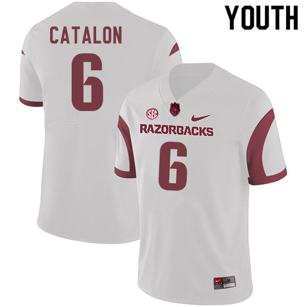 Youth #6 Kendall Catalon Arkansas Razorbacks College Football Jerseys Sale-White - Click Image to Close